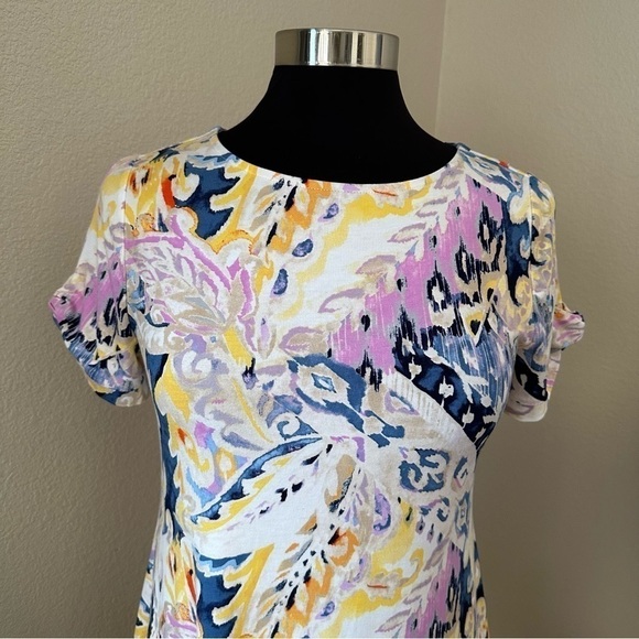 Chico's Floral Multicolor Twist Sleeve Jersey Knit T Shirt Mini Dress Size S - Picture 3 of 13